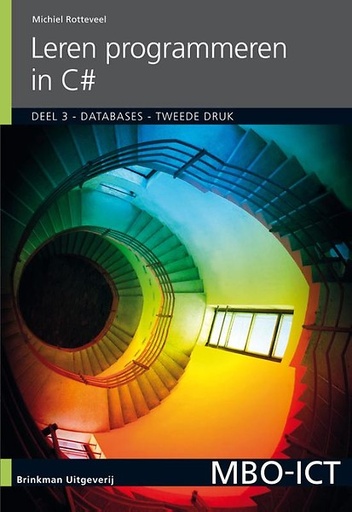 [Leren programmeren in C#  Deze 2e druk vervangt en verbetert de vorige druk (met ISBN 9789057523441).  In deel 1 van Leren programmeren in C# heb je kennisgemaakt met C#, in deel 2 heb je geleerd hoe je omgaat met gegevens in C#. Je weet nu hoe je lijsten (Arrays en List ) combineert met Controls zoals een DataGridView en een ListView. Ook heb je geleerd hoe je werkt met externe gegevens zoals tekstbestanden, afbeeldingen, video's en de registry. Heel veel gegevens worden echter opgeslagen in databases. Databases zijn programma's die gemaakt zijn om met grote hoeveelheden data om te gaan. Ze zijn snel, veilig en robuust, tenminste als je er goed mee omgaat.   In dit boek, deel 3, ligt de nadruk op het benaderen en verwerken van gegevens in databases met C#.   Alle titels die in de serie 'Leren programmeren in C#' verschenen:  - Deel 1: Introductie ISBN 9789057523502  - Deel 2: Gegevens ISBN 9789057523700  - Deel 3: Databases ISBN 9789057523755  - Deel 4: Objectoriëntatie ISBN 9789057523533   Het is tevens mogelijk om de complete bundel te bestellen: Leren programmeren in C#, complete bundel (ISBN 9789057523878).] Leren programmeren in C# Deel 3 Databases